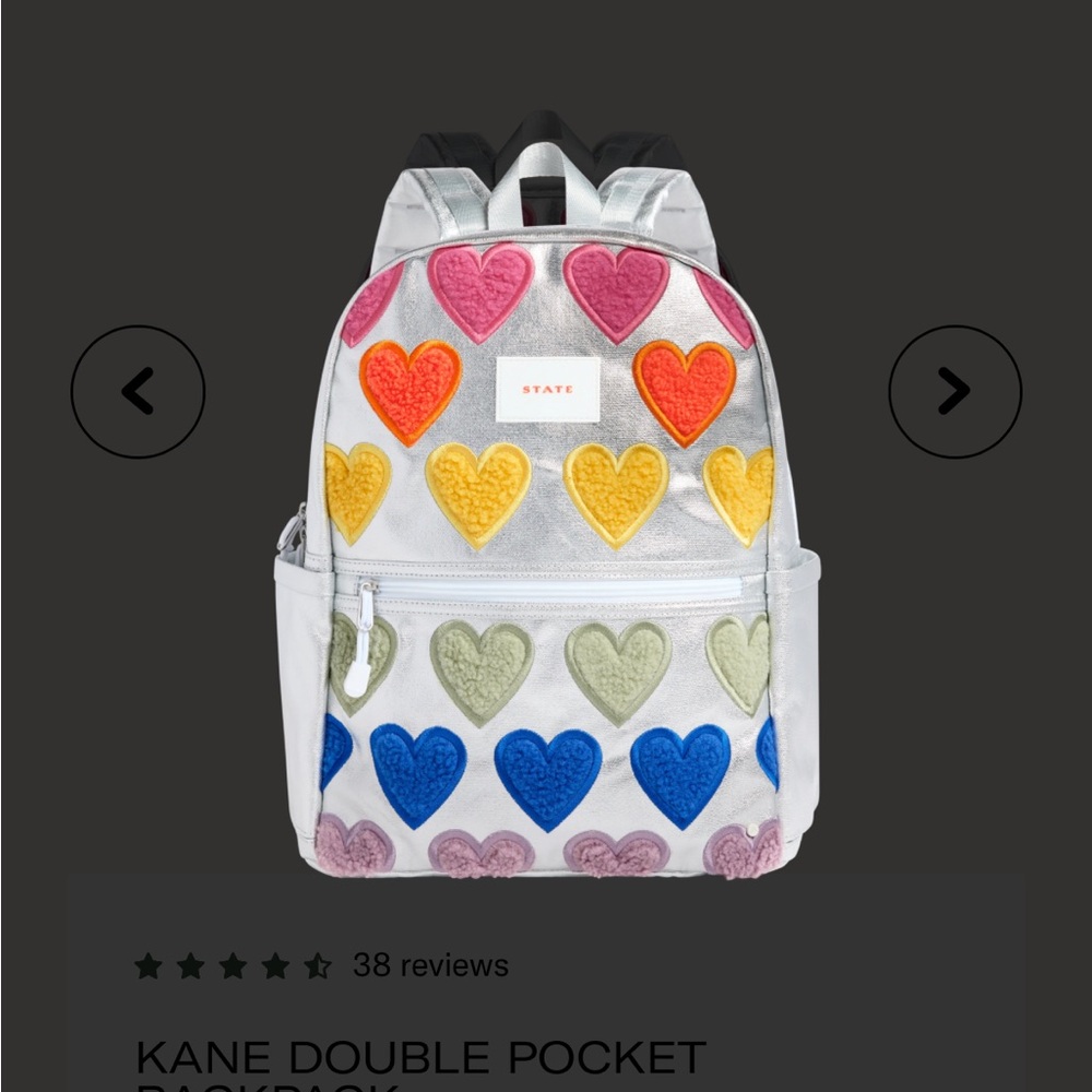 STATE Kids Large Double Heart Backpack - Multicolor BNWT